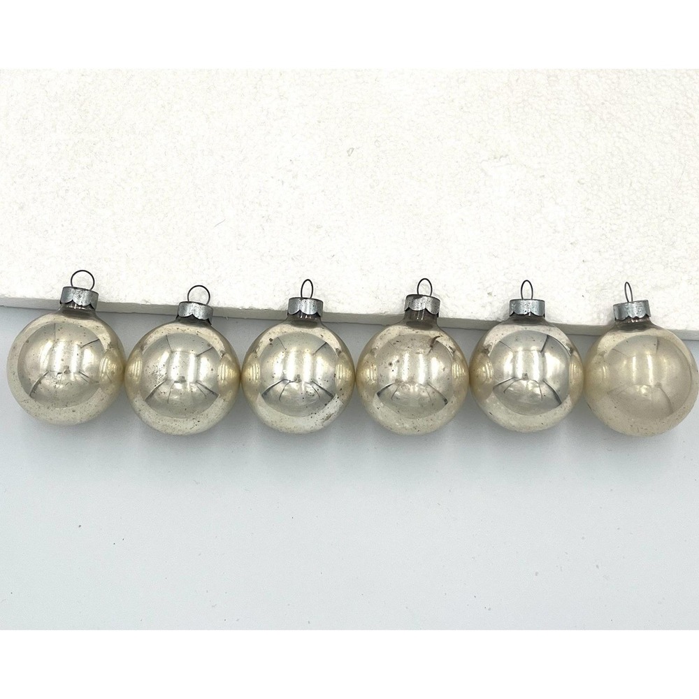 Vintage Set of 6 Silver Mercury Glass Christmas Ornaments USA 2/15 Stamped Cap - Picture 6 of 6